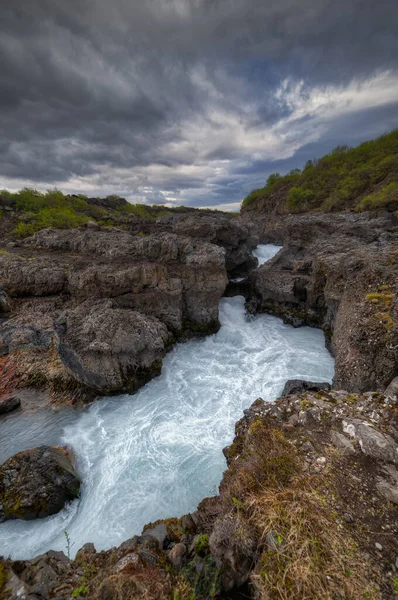 Hraunfossar Est Une Cascade Située Dans Ouest Islande Sur Rivière — Photo