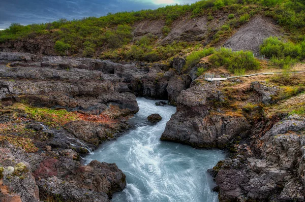 Hraunfossar Una Cascada Situada Oeste Islandia Río Hvit — Foto de Stock