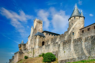Carcassonne, a hilltop city in the Languedoc area of southern France, is famous for its medieval citadel. clipart