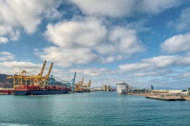 Entrance to the port of Barcelona, Spain. clipart