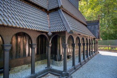 Fortun Stave Church or Fantoft Stave Church is a stavkirke church in the city of Bergen, clipart