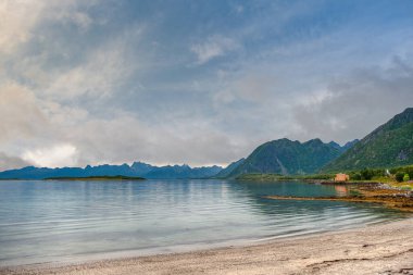 Myrland Sahili manzaraları, Lofoten Adaları, Noruega