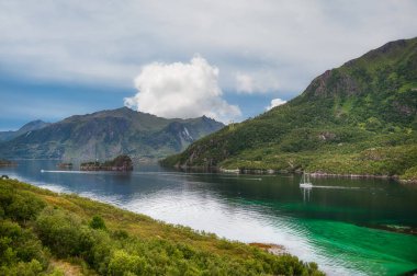 Myrland Sahili manzaraları, Lofoten Adaları, Noruega