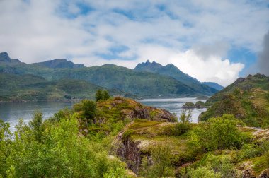 Myrland Sahili manzaraları, Lofoten Adaları, Noruega