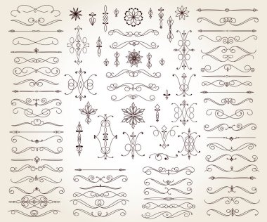 Tasarım için dekoratif elementler seti izole, düzenlenebilir. Dekoratif elementlerin en büyük ve en iyi koleksiyonundan. Metin bölücüleri düz tasarım.