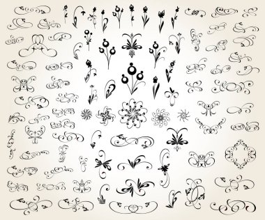 Çiçeksel dekoratif dekoratif dekoratif elementler dizisi. Tasarım için izole, düzenlenebilir. Tasarım için en büyük ve en iyi dekoratif elementler koleksiyonundan izole, düzenlenebilir..