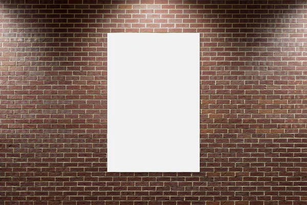 Poster Hung Modern Brick Wall Spotlights Glowing — Stock Photo, Image
