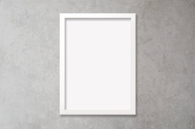 A4 beyaz dikey çerçeve, modern beyaz tuğla zemin üzerinde boş poster var. Tasarımınızı çerçeveye eklemek için kırpma yolunu içerir.