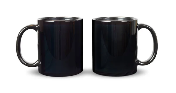 两个11盎司的闭锁 黑色咖啡杯隔离在白色背景上 包含在杯子周围的裁剪路径 — 图库照片