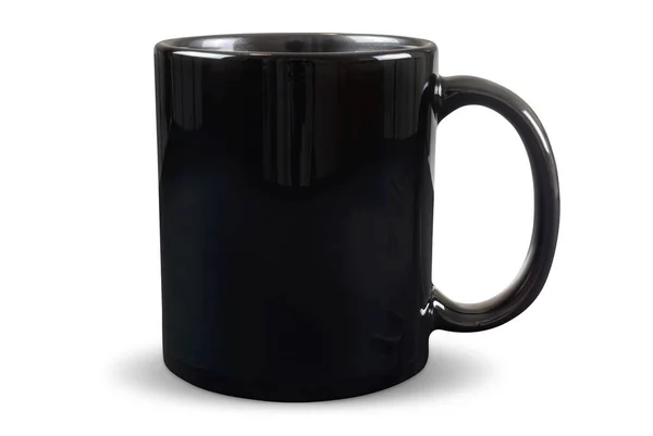 一个11盎司的光滑黑色杯子 大胆地站在一个纯白色的背景 图为杯子周围的裁剪路径 — 图库照片