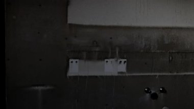 Modern bathroom covered by smoke black after fire in the house. High quality 4k footage