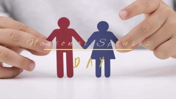 Paper Cut Out Female Male Hands Child National Spouses Day — Stockvideo