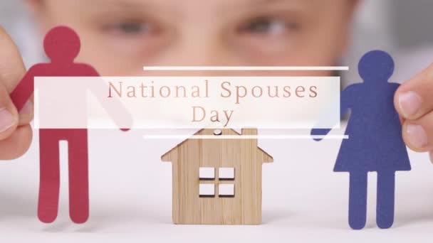 Paper Cut Out Female Male Hands Child National Spouses Day — Vídeos de Stock