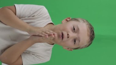 Boy of 9 years behaves very surprised. Closeup. High quality footage