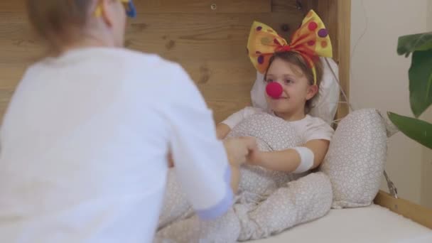Medical Sister Professional Uniform Red Nose Plays Girl Her Hospital — Wideo stockowe