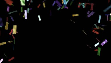 Siyah zemine renkli konfeti düşüyor.