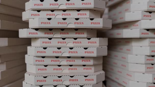 配達の準備ができた多くのピザ箱 — ストック動画