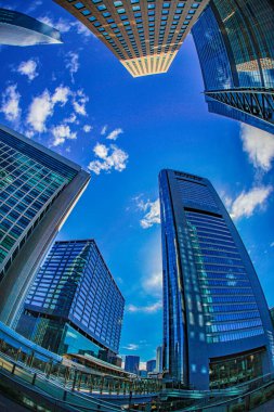 Shiodome, Tokyo 'daki yüksek binalar. Çekim yeri: Minato -ku, Tokyo