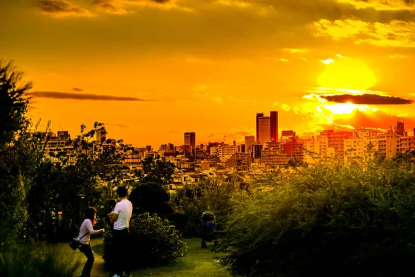 Meguro Stadsgezicht Zonsondergang Schietplaats Meguro Tokio — Stockfoto