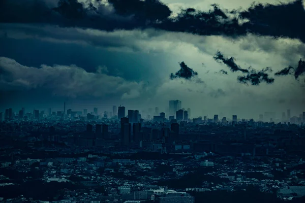 Tokió Városát Felhők Borítják Lövöldözés Helyszín Tokió Nagyvárosi Területe — Stock Fotó
