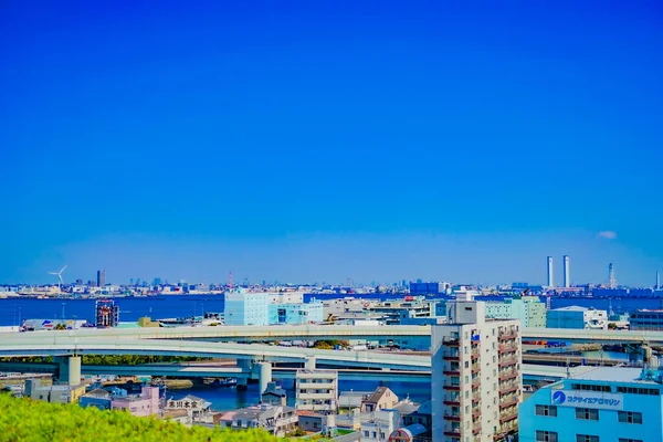 Výhled Kopcovitého Parku Odkud Vidět Přístav Místo Střelby Naka Yokohama — Stock fotografie