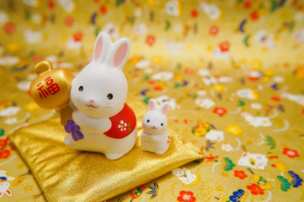 Conejo Año Nuevo Material Tarjeta Año Nuevo Ubicación Del Tiroteo — Foto de Stock