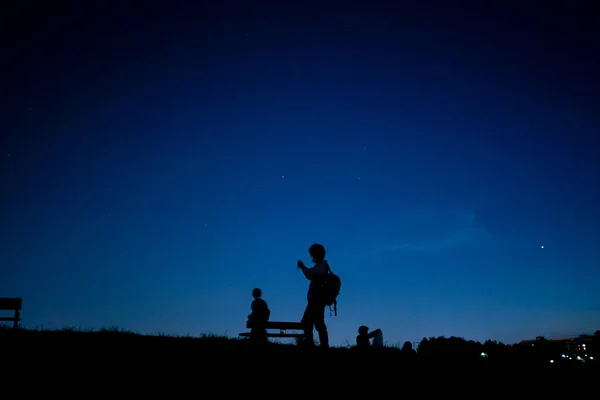 Menschen Auf Dem Hügel Der Nacht Drehort Mitaka City Tokio — Stockfoto