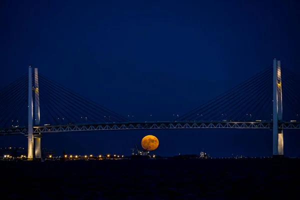 stock image Mid -Autumn Moon and Yokohama Port. Shooting Location: Nishi -ku, Yokohama