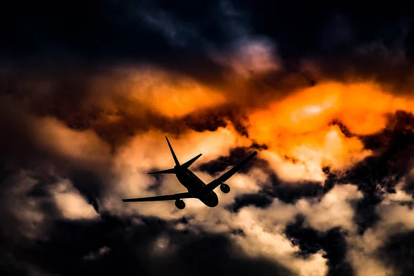 Airplane Silhouette Dusk Sky Shooting Location Ota Tokyo — Stock Photo, Image