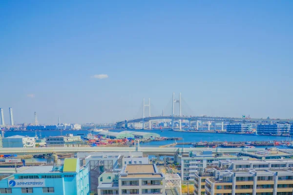 Utsikt Från Bergsparken Där Kan Hamnen Skytteläge Naka Yokohama Shi — Stockfoto