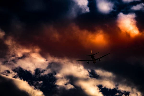 Airplane Silhouette Dusk Sky Shooting Location Ota Tokyo — Stock Photo, Image