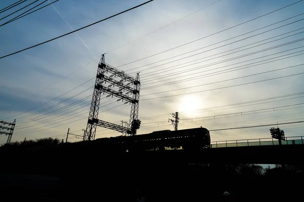 Seibu Tamagawa Line Zonsondergang Schietplaats Fuchu City Tokio — Stockfoto