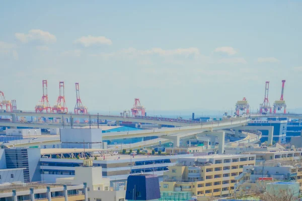 Utsikt Från Bergsparken Där Kan Hamnen Skytteläge Naka Yokohama Shi — Stockfoto
