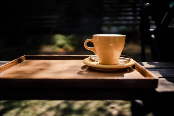 Kaffeetasse Auf Einem Holztisch Platziert Drehort Stadt Kamakura Präfektur Kanagawa — Stockfoto