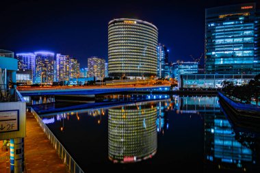 Yokohama Minato Mirai gece görüşü. Çekim yeri: Nishi -ku, Yokohama