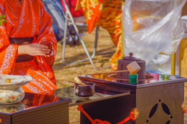 Çay seremonisi resmi (Japon çayı). Çekim yeri: Kohoku -ku, Yokohama
