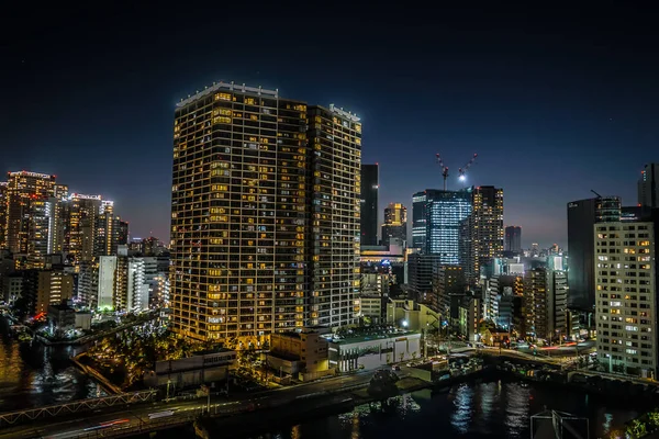 Grupo Edifícios Vistas Noturnas Tamachi Minato Ward Localização Tiroteio Minato — Fotografia de Stock