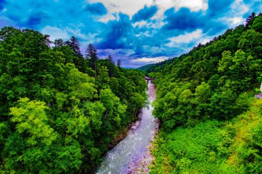 Biei Town 'da (Hokkaido) nehir. Çekim yeri: Biei - cho, Hokkaido