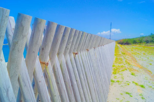 Blue Sky Sand Proof Fence Shooting Location Niigata Prefecture — Stock Photo, Image