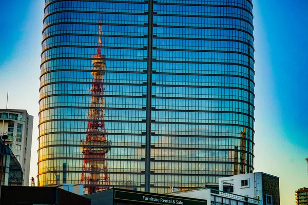 Torre Tóquio Refletida Vidro Localização Tiroteio Minato Tóquio — Fotografia de Stock