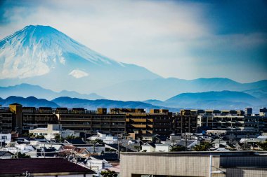 Mt. Fuji ve Fujisawa şehri. Çekim yeri: Fujisawa Şehri, Kanagawa Bölgesi