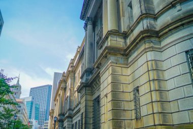 Japonya Merkez Bankası 'nın dış duvarı (merkez ofis). Çekim yeri: Chuo -ku, Tokyo