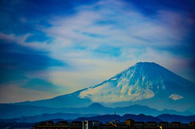 Mt. Fuji ve Fujisawa şehri. Çekim yeri: Fujisawa Şehri, Kanagawa Bölgesi