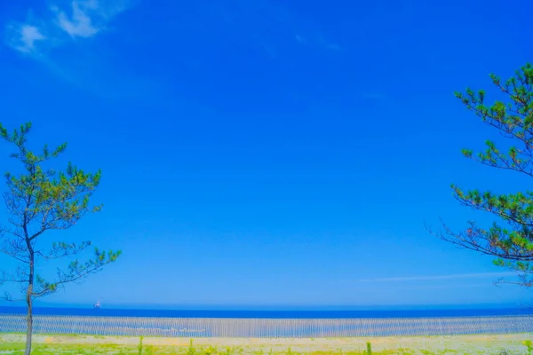 Μπλε Ουρανός Και Άμμος Απόδειξη Φράχτη Τοποθεσία Λήψης Νομός Νιιγκάτα — Φωτογραφία Αρχείου