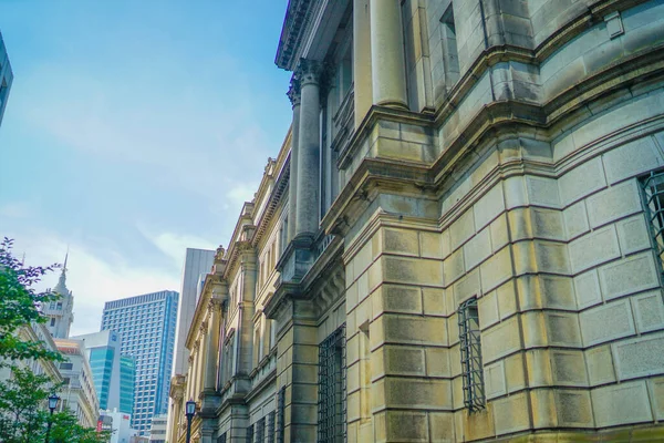 Japonya Merkez Bankası 'nın dış duvarı (merkez ofis). Çekim yeri: Chuo -ku, Tokyo
