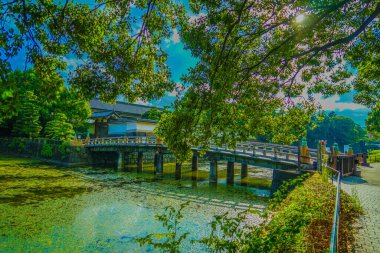 Japon nehri üzerinde eski bir köprü. Çekim Konumu: Chiyoda Koğuşu, Tokyo