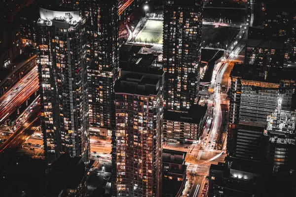 Rede Transporte Uma Cidade Brilhando Noite Localização Tiro Toronto Imagem De Stock