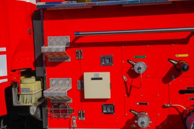 İtfaiye araçlarının detayları. Çekim yeri: Kanagawa -ku, Yokohama