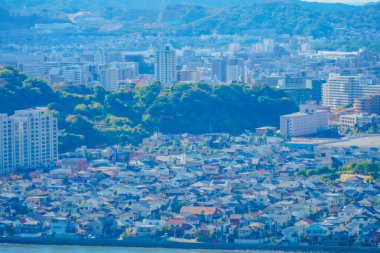 Fukuoka şehrinin panoramik manzarası. Çekim Konumu: Fukuoka Bölgesi