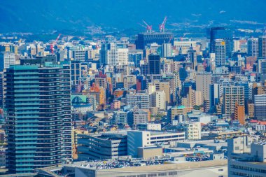 Fukuoka şehrinin parlak manzarası. Çekim Konumu: Fukuoka Bölgesi